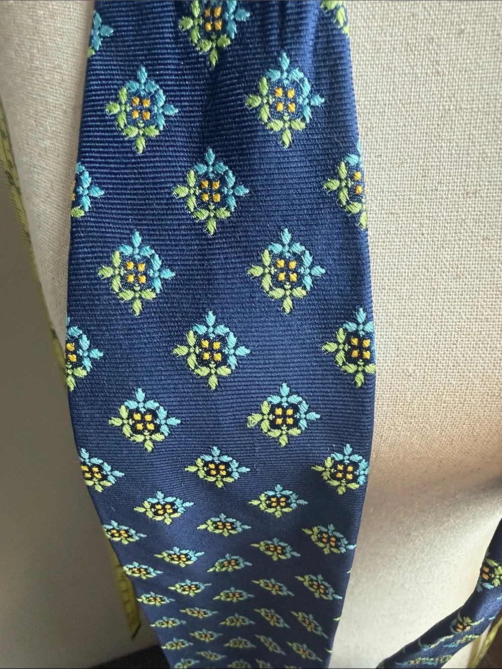 Robert Talbott Navy Tie with Light Blue and Lime Medallions